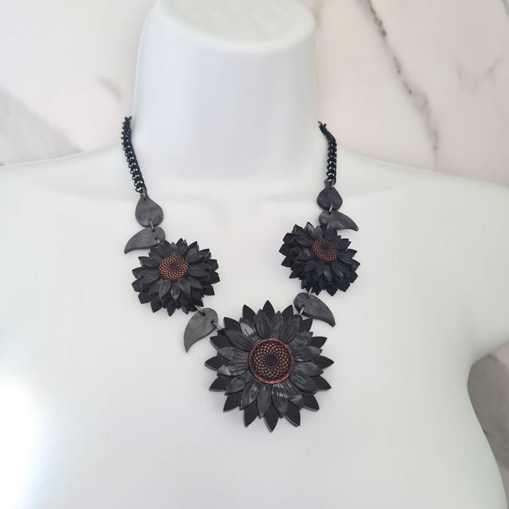 Black Sunflower Charm Necklace by Cherryloco Jewellery 3
