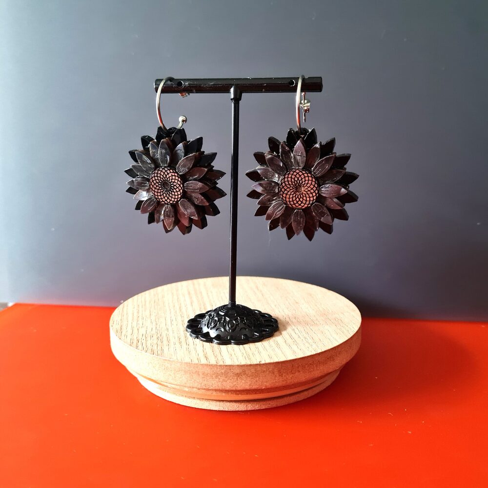 Black Sunflower Dangle Earrings by Cherryloco Jewellery 3