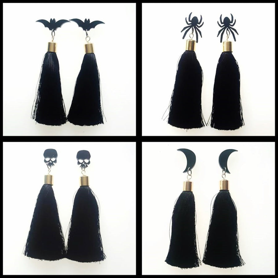 Black Tassel Gothic Earrings &ndash; Limited Edition by Cherryloco Jewellery