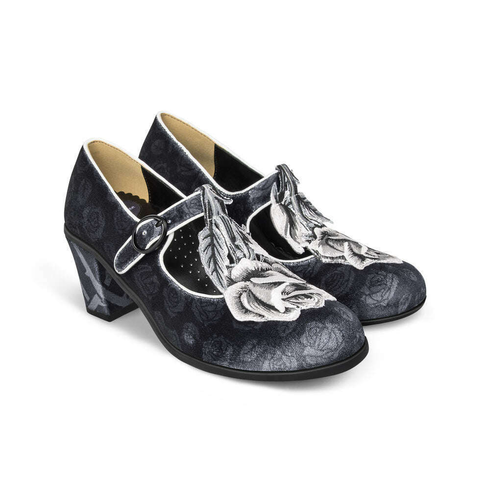 Black Tudor Women's Mary Jane Mid Heels