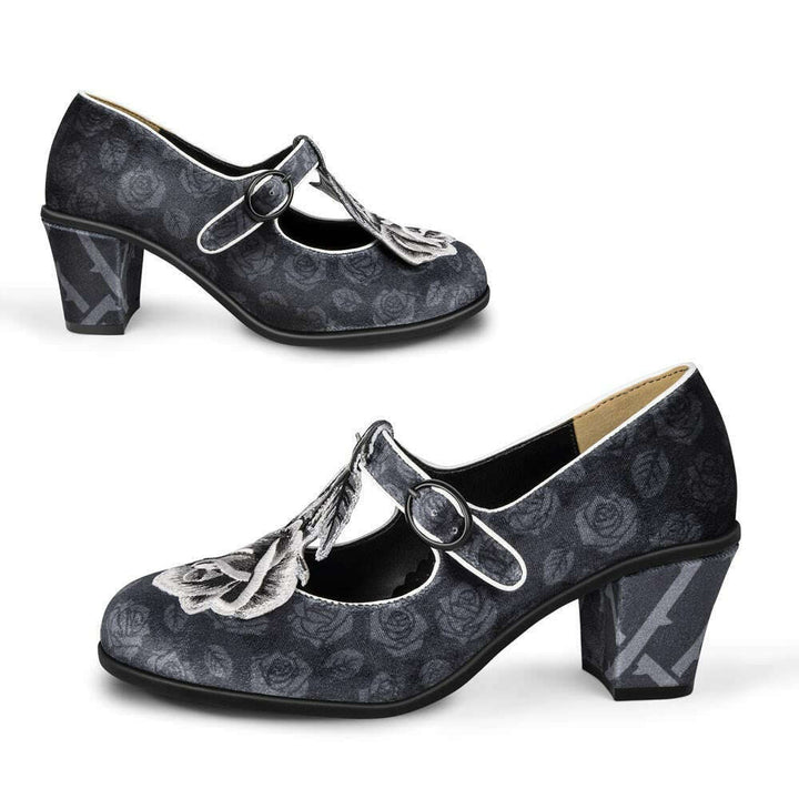 Black Tudor Women's Mary Jane Mid Heels