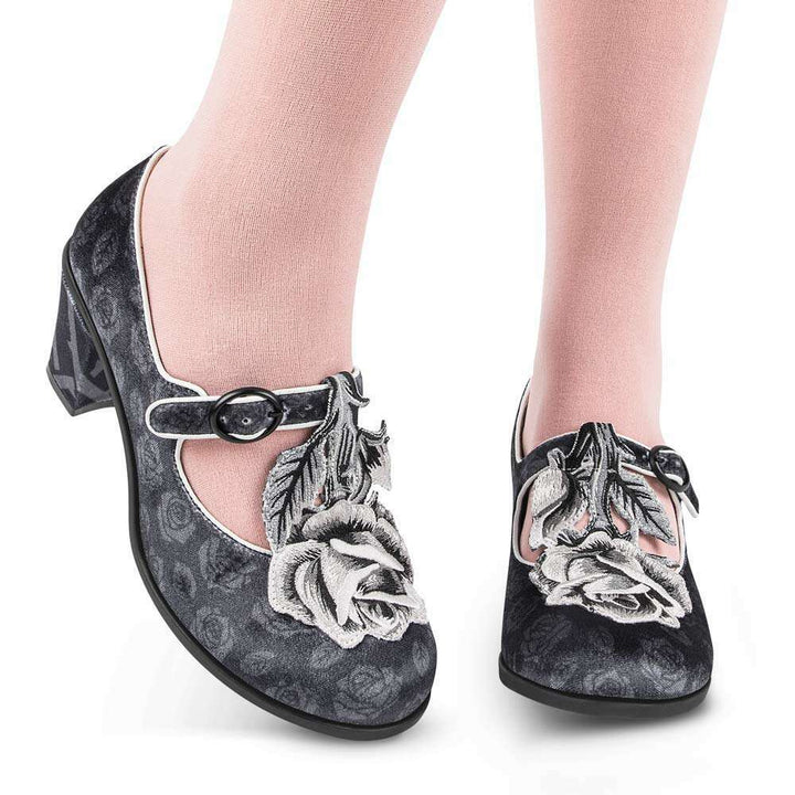 Black Tudor Women's Mary Jane Mid Heels