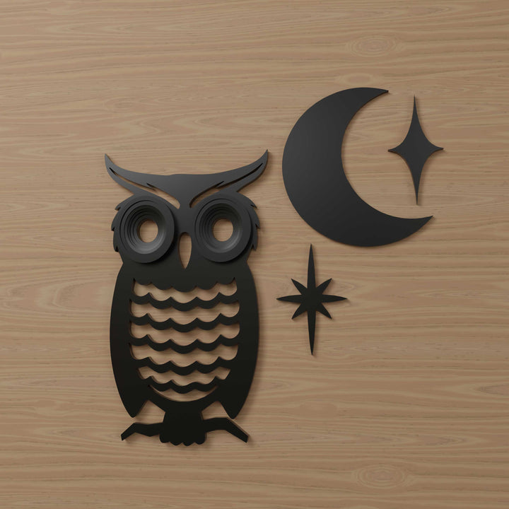 Midcentury Modern Owl Moon Stars Wall Decor