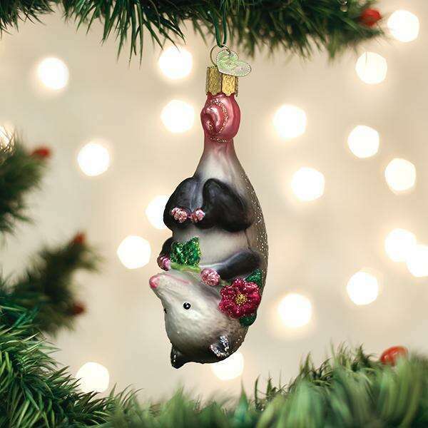 Old World Christmas Blossom Opossum Blown Glass Ornament