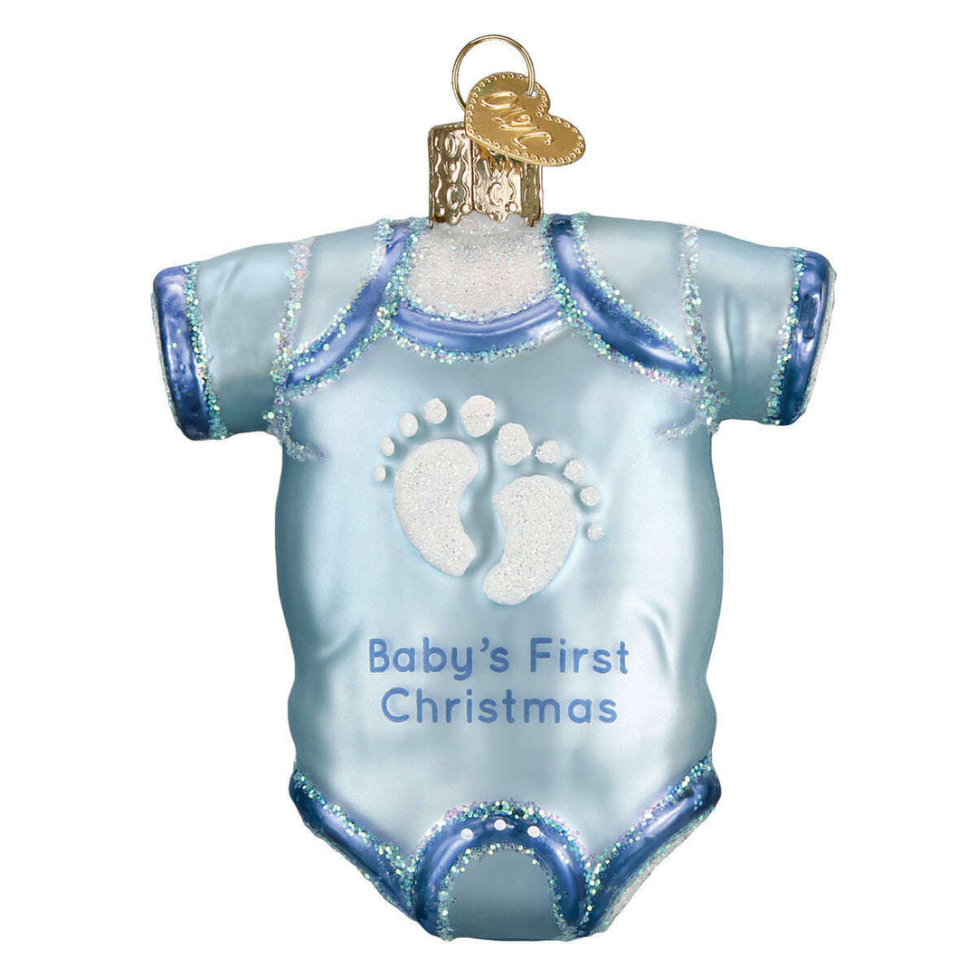 Old World Christmas Blue Baby Onesie Blown Glass Ornament