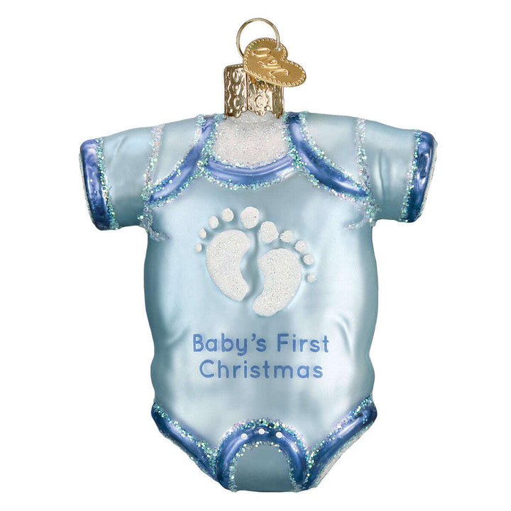 Old World Christmas Blue Baby Onesie Blown Glass Ornament
