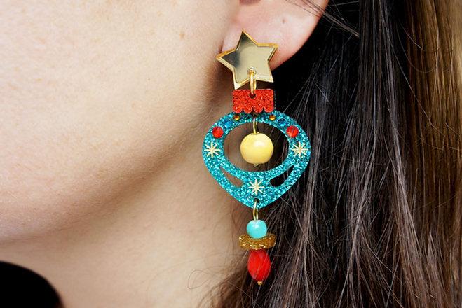 Blue Christmas Ornament Earrings by LaliBlue - Quirks!