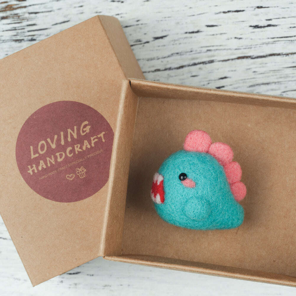 Blue Dino Needle Felting Kit. Wizardi DIY Wool Craft Kit F07N8-W143