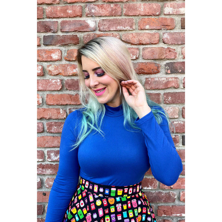 Blue Mock Neck Top