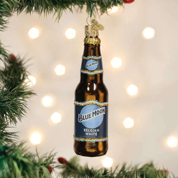 Old World Christmas Blue Moon Bottle Blown Glass Ornament