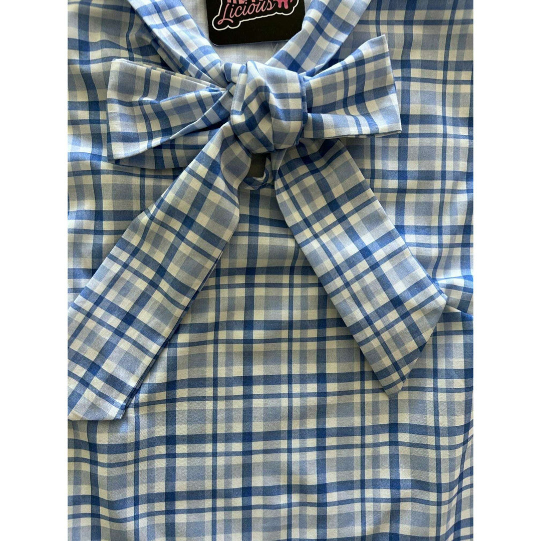 Blue Plaid Bow Top