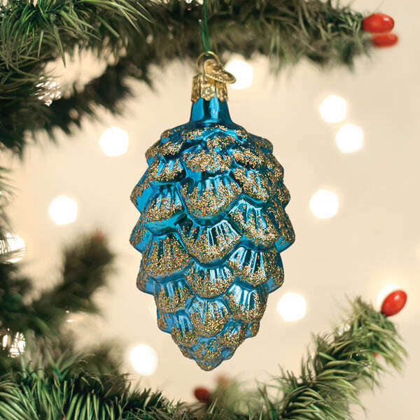 Old World Christmas Blue Ponderosa Pine Cone Blown Glass Ornament