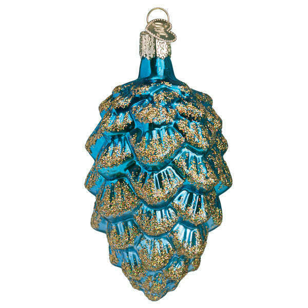 Old World Christmas Blue Ponderosa Pine Cone Blown Glass Ornament