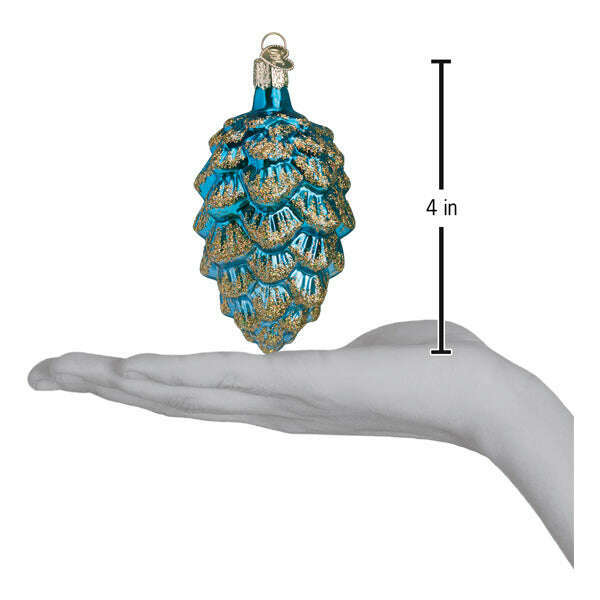 Old World Christmas Blue Ponderosa Pine Cone Blown Glass Ornament