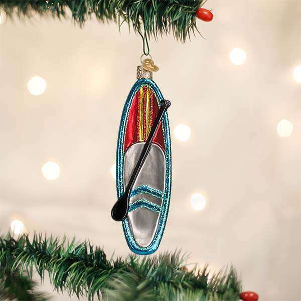 Old World Christmas Blue Stand Up Paddle Board Blown Glass Ornament