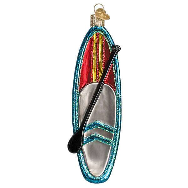 Old World Christmas Blue Stand Up Paddle Board Blown Glass Ornament