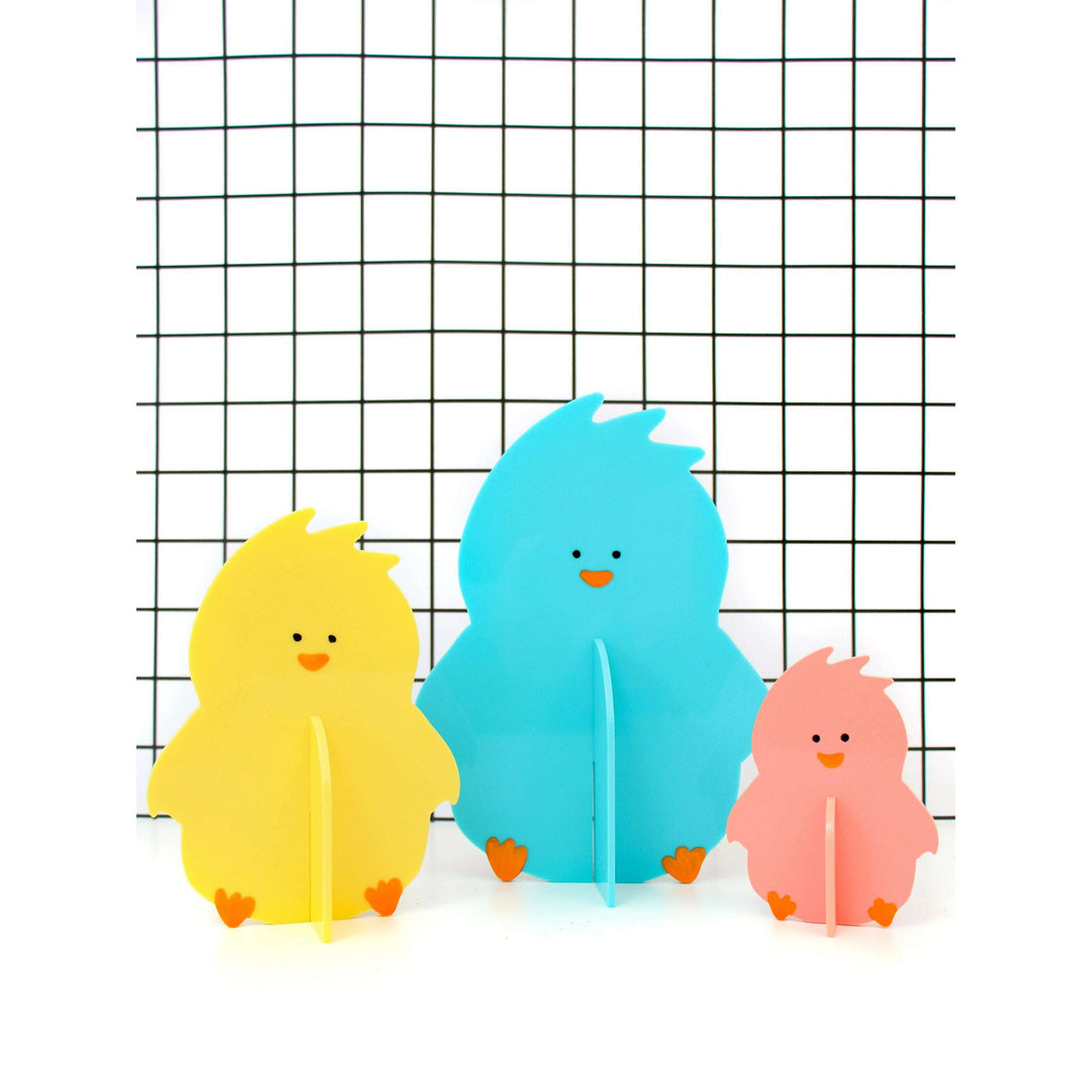 Blue, Yellow, and Coral Acrylic Chick Decorations