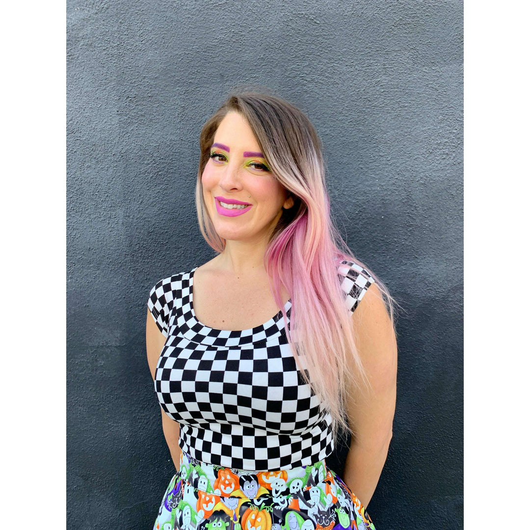 Boat Neck Top in Checkers - XS only