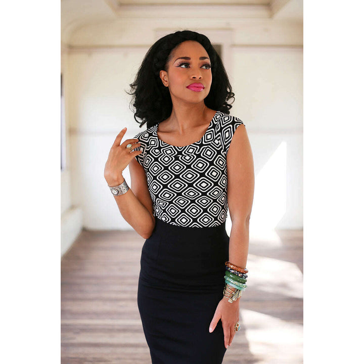 Boat Neck Top in Geometric Print - Small only
