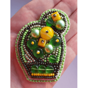 BP-187C Beadwork kit for creating brooch Crystal Art "Bright cactus"