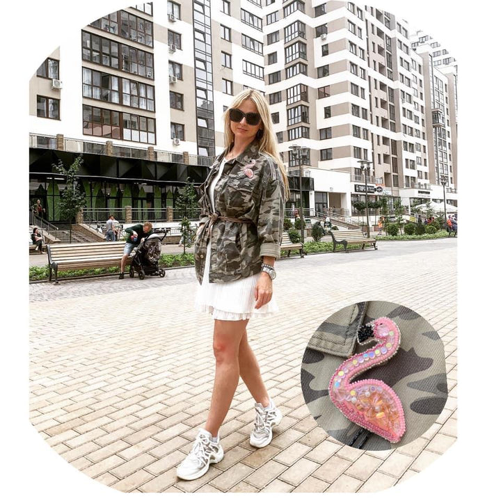 BP-216C Beadwork kit for creating brooch Crystal Art "Flamingo"