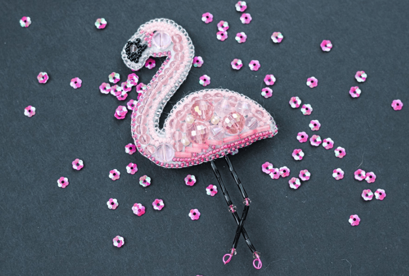 BP-216C Beadwork kit for creating brooch Crystal Art "Flamingo"