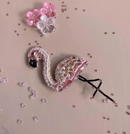 BP-216C Beadwork kit for creating brooch Crystal Art "Flamingo"