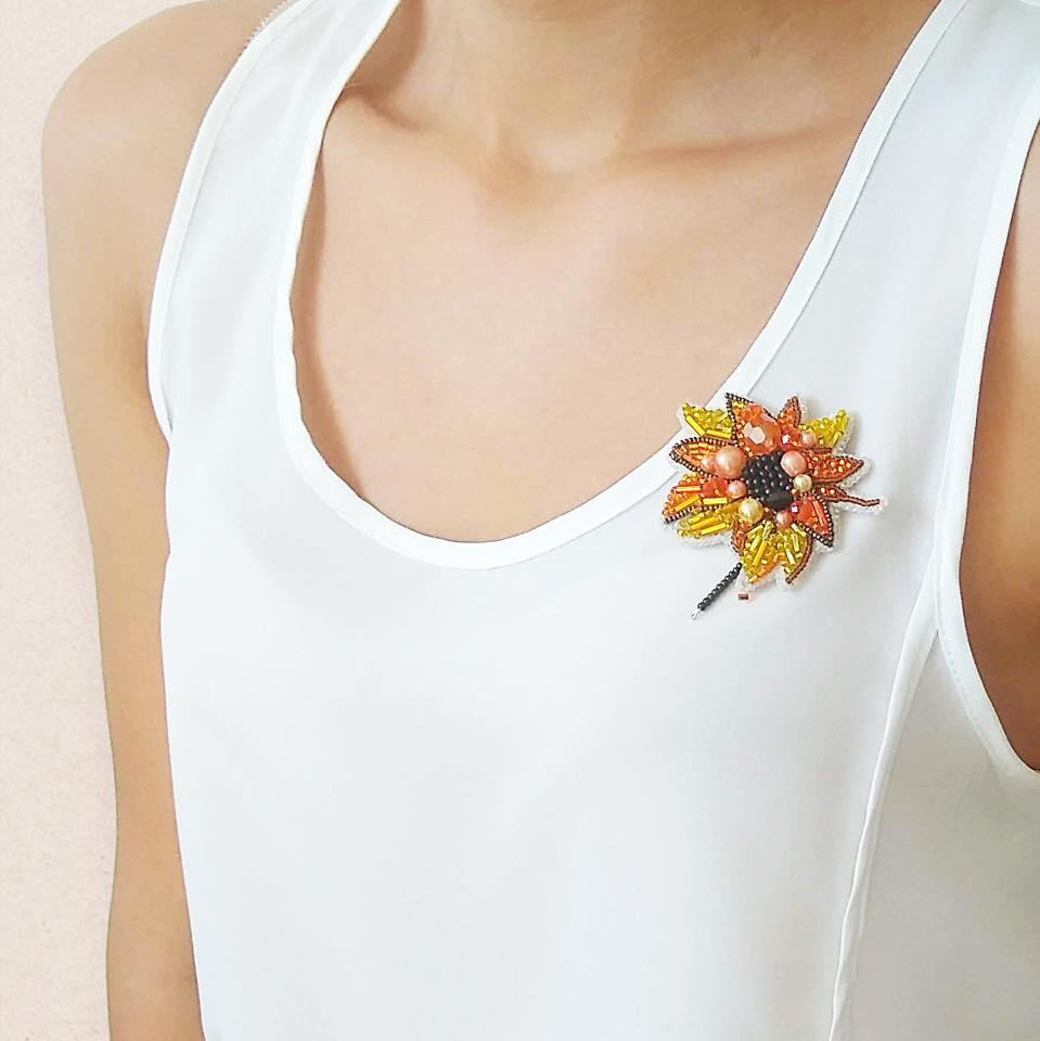 BP-228C Beadwork kit for creating brooch Crystal Art "Sunflower"