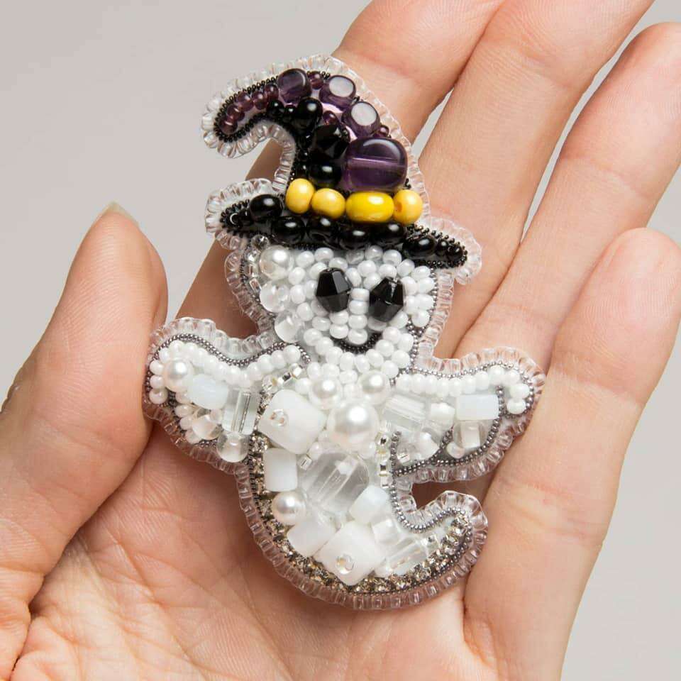 BP-333C Beadwork kit for creating brooch Crystal Art "Ghost"