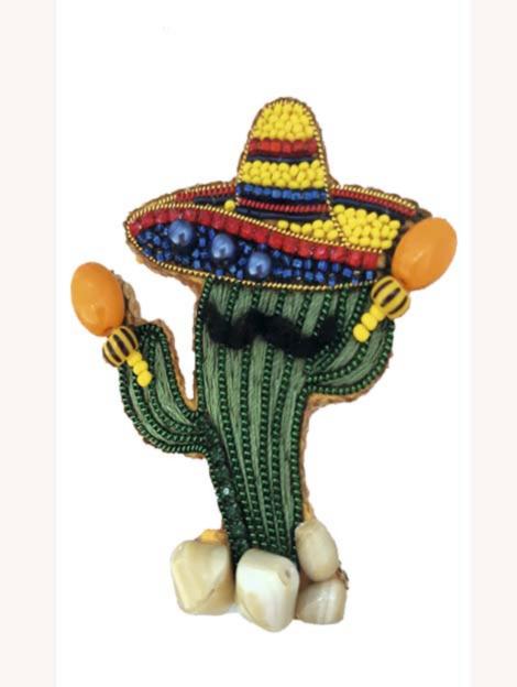 Beadwork kit for creating brooch Crystal Art Cheerful cactus BP-370C