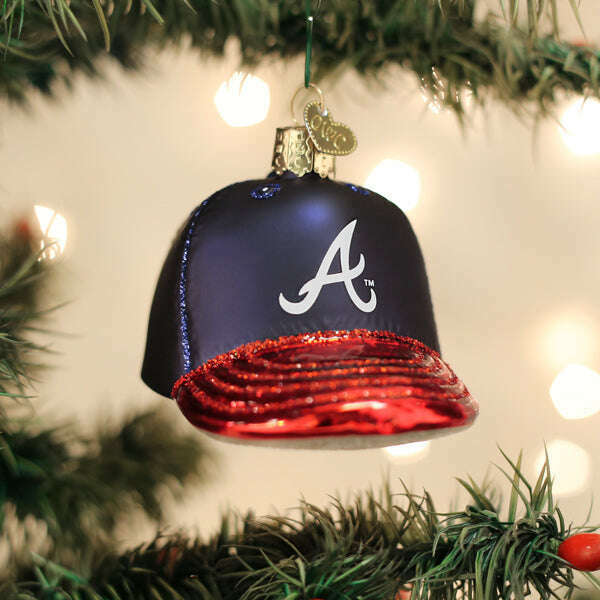 Old World Christmas Braves Baseball Cap Blown Glass Ornament