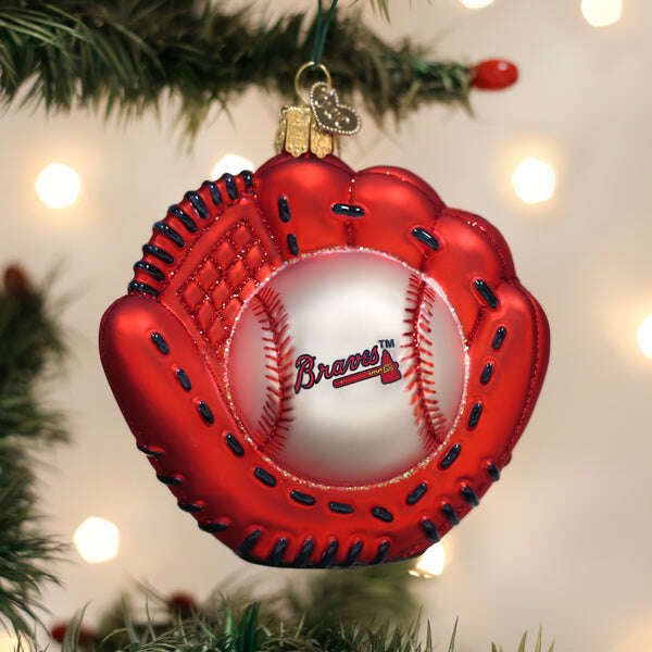 Old World Christmas Braves Baseball Mitt Blown Glass Ornament
