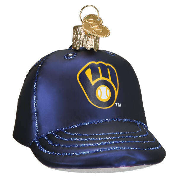 Old World Christmas Brewers Baseball Cap Blown Glass Ornament