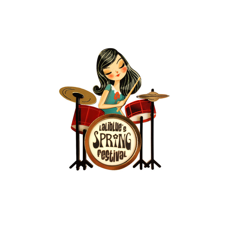 Girl playing drums brooch by Laliblue 
