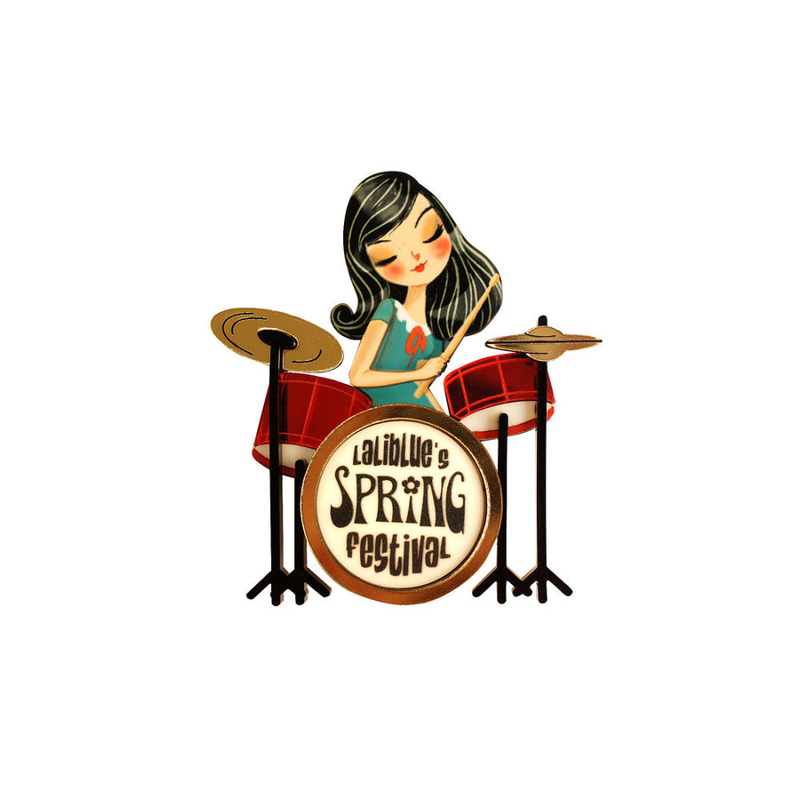 Girl playing drums brooch by Laliblue 