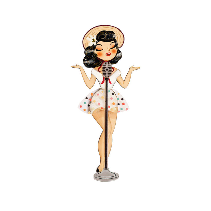 Pin-up Singer with Microphone Brooch by Laliblue 