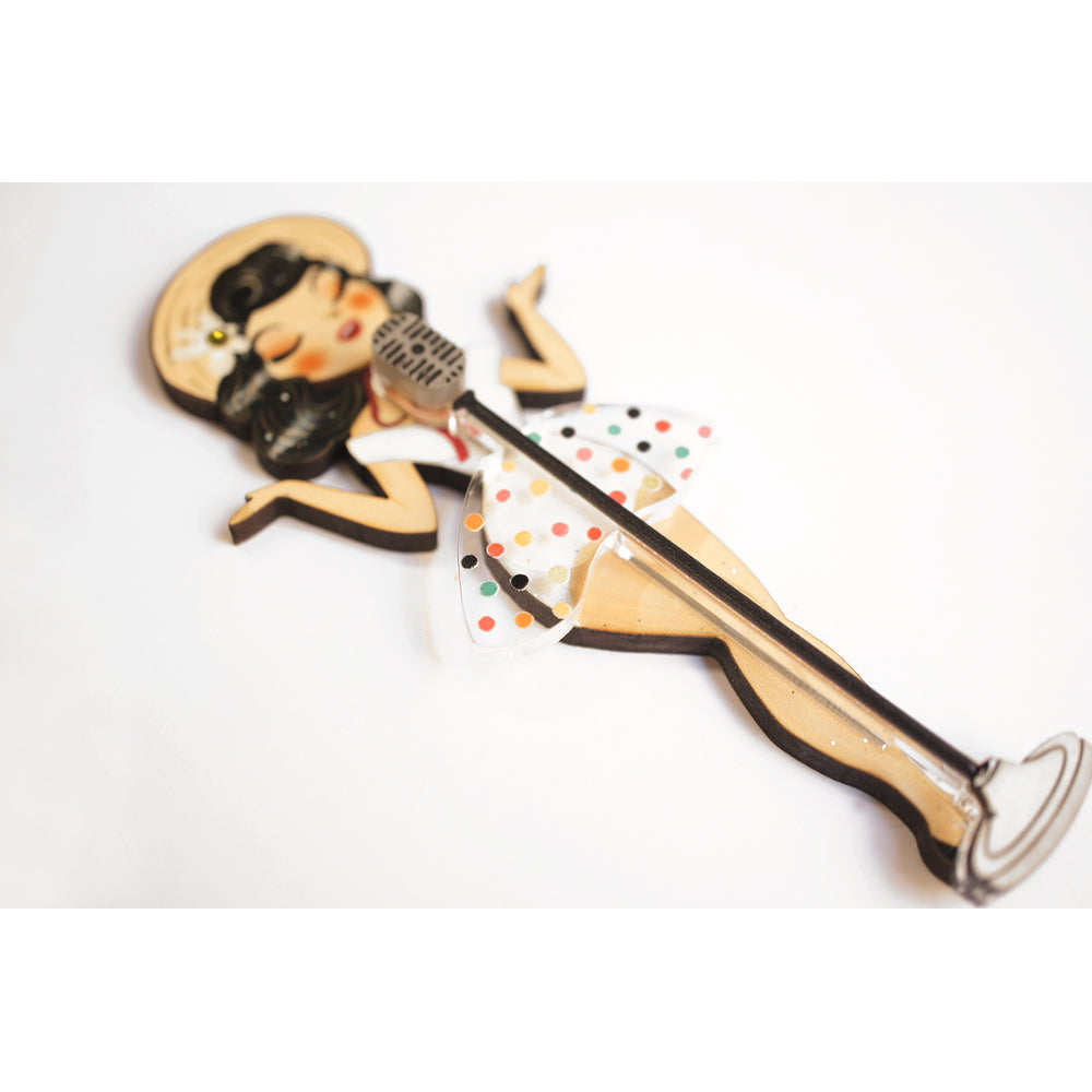 Pin-up Singer with Microphone Brooch by Laliblue 1