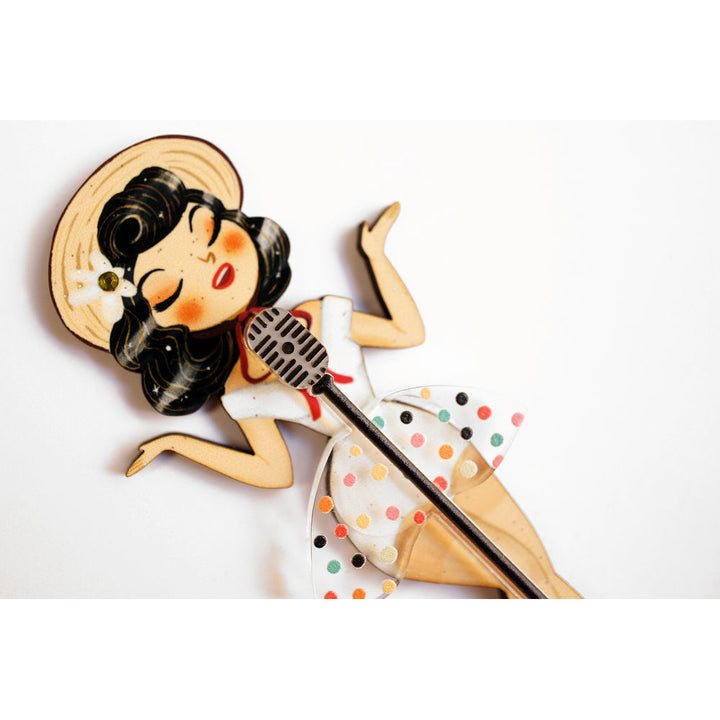 Pin-up Singer with Microphone Brooch by Laliblue 2