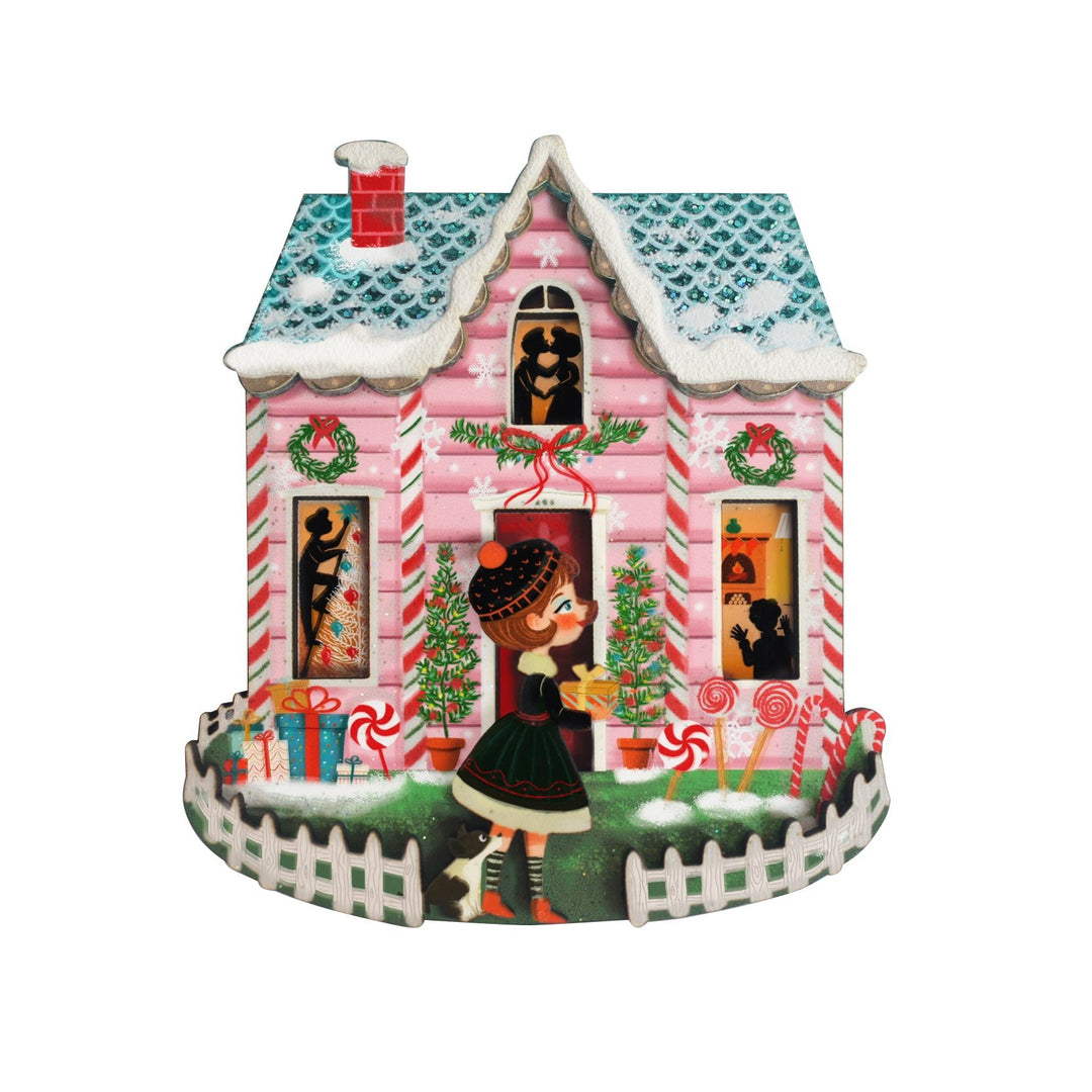 laliblue pink christmas house brooch