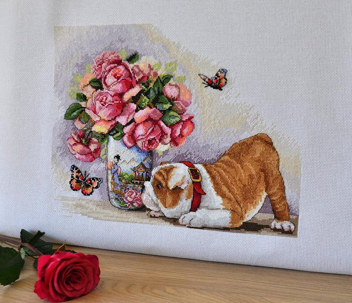 Bulldog and Buterflies K-94 Counted Cross-Stitch Kit