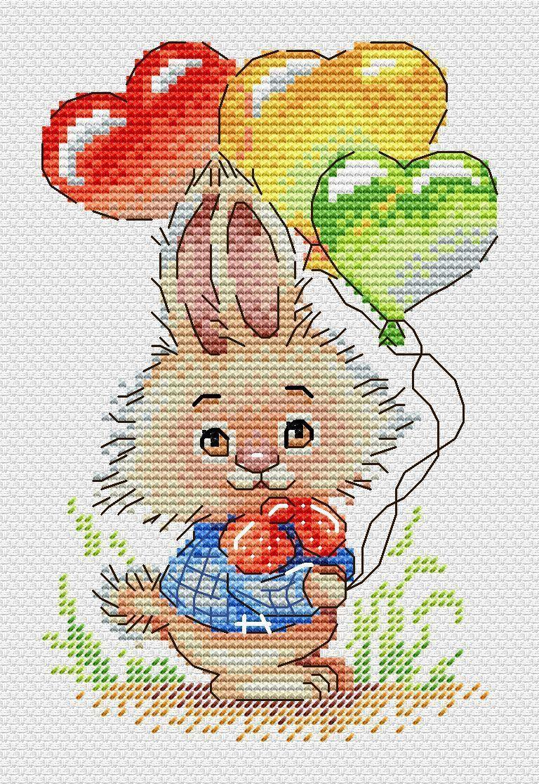Bunny with Balloons SM-556 Counted Cross Stitch Kit