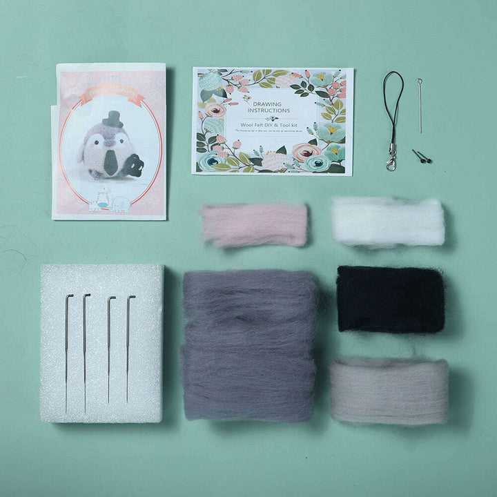 Business Penguin Needle Felting Kit. Wizardi DIY Wool Craft Kit F07N8-W111