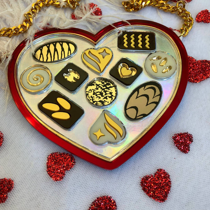 Heart Shaped Chocolate Box Necklace, Valentine'S Day, Laser Cut Acrylic, Plastic Jewelry