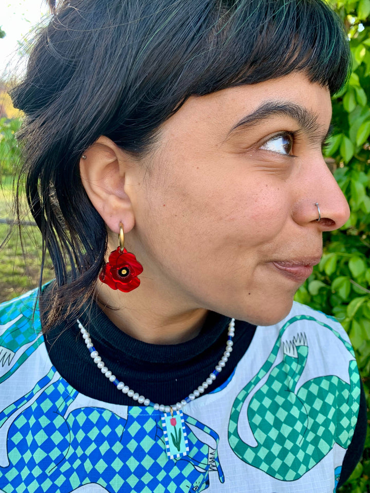 Poppy Flowers Acrylic Statement Earrings