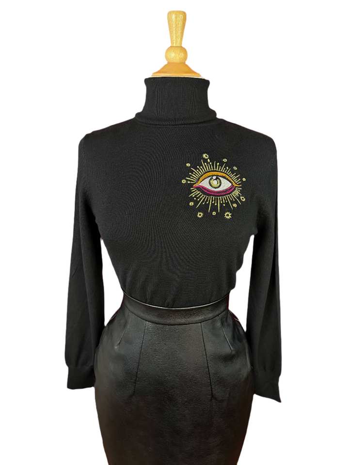 Third Eye Turtleneck Sweater in Black: Small