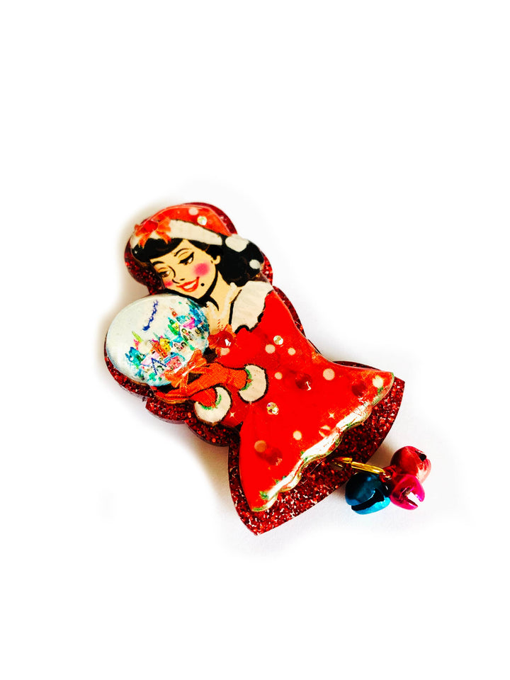 Snow Globe Christmas Girl Brooch