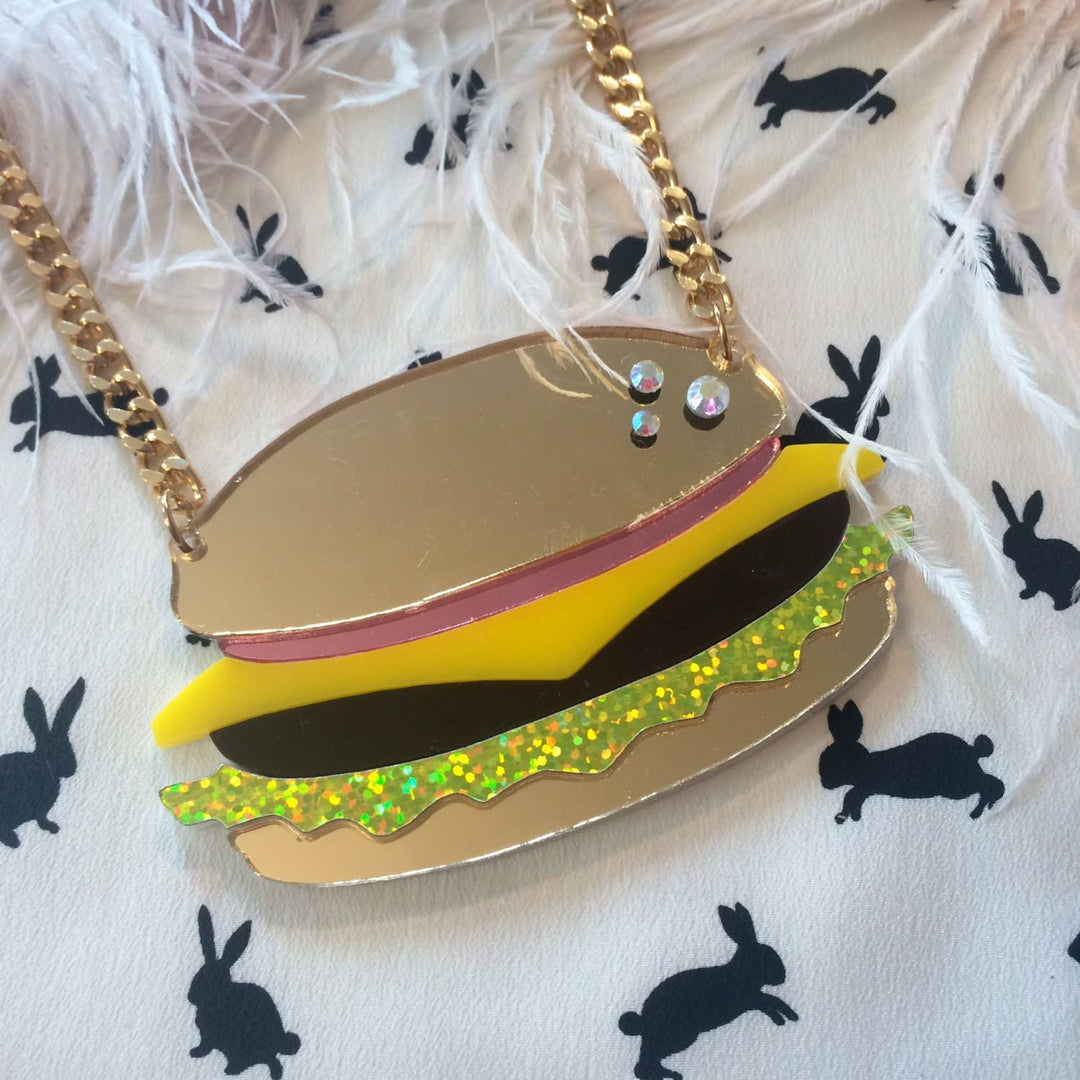 Hamburger Acrylic Large Food Necklace