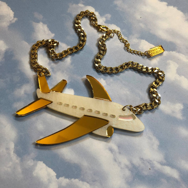 Vacation Airplane Laser Cut Acrylic Necklace, Laser Cut Acrylic, Plastic Jewelry