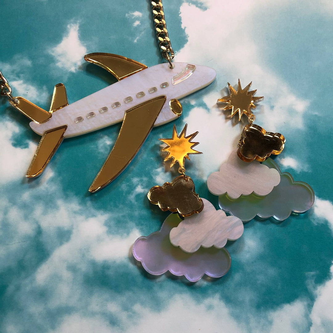 Vacation Airplane Laser Cut Acrylic Necklace, Laser Cut Acrylic, Plastic Jewelry