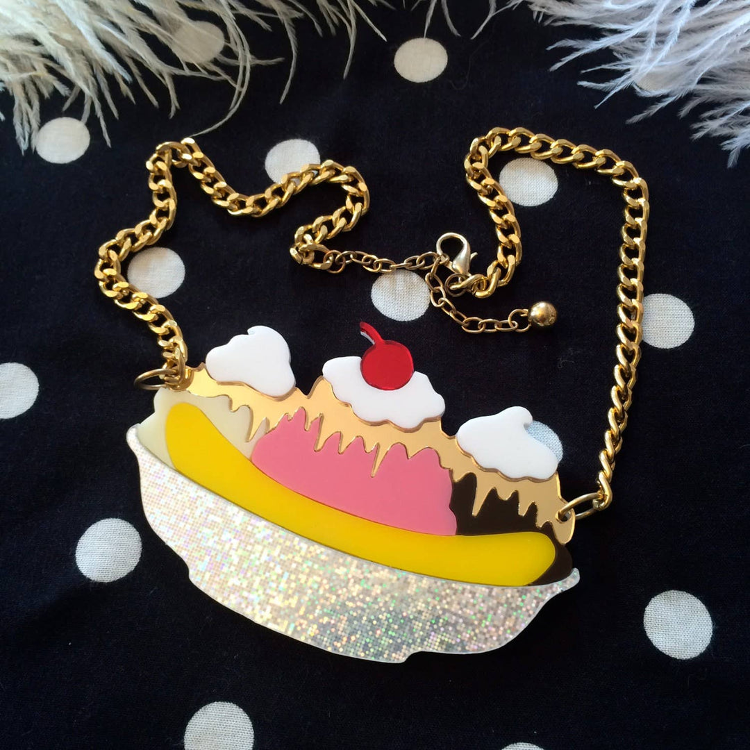 Banana Split Sundae Acrylic Necklace